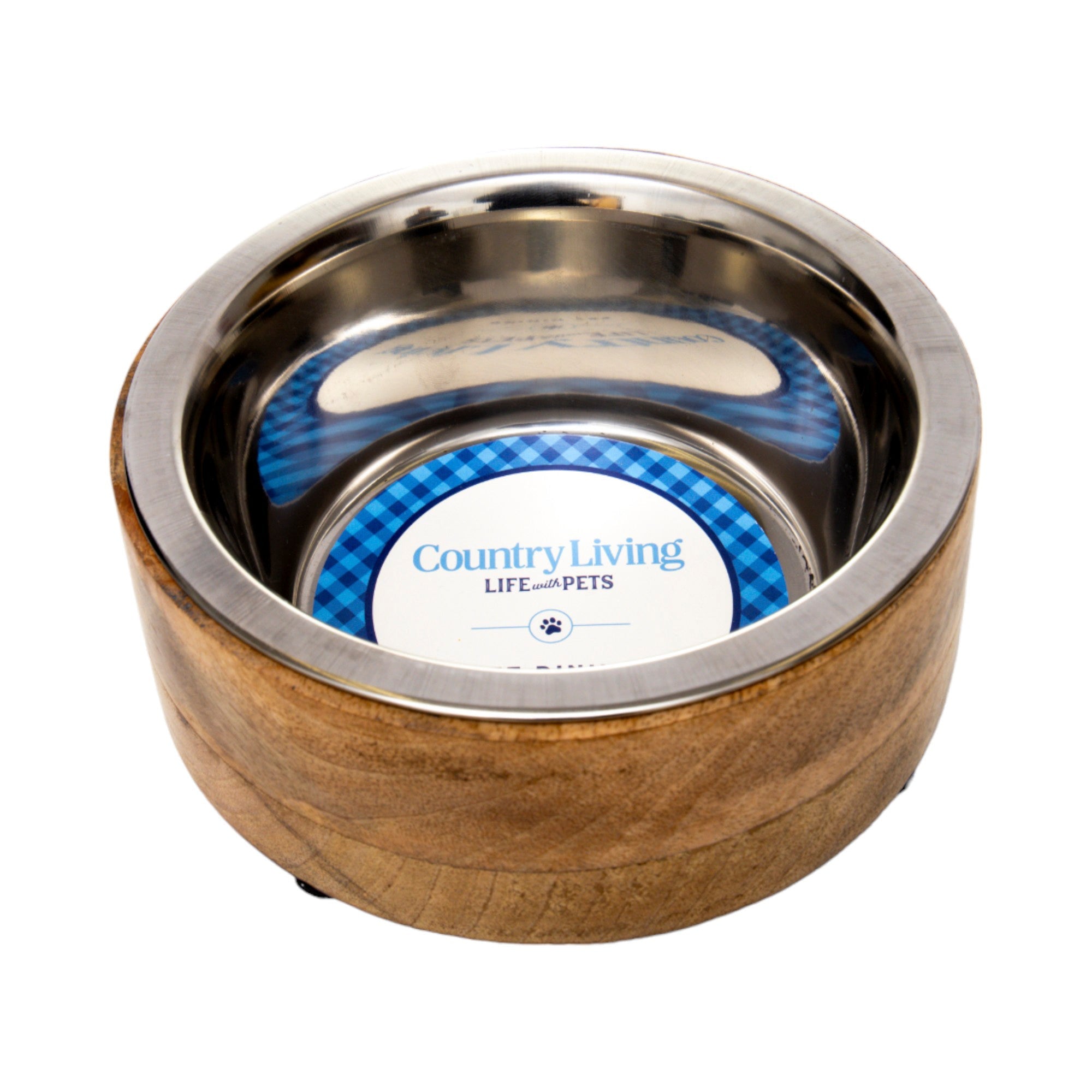 Stainless Steel Dog Bowl with Cylindrical Mango Wood Stand - Majestic Pet Kingdom