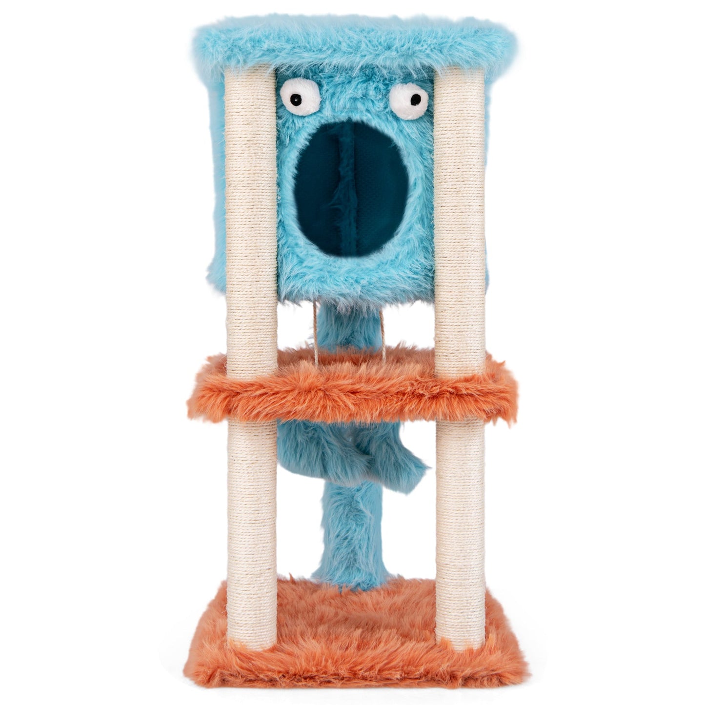 Cute Monster-Themed Cat Tower with Private Condo and Soft Long Plush-Blue | Purrfect Pet Kingdom