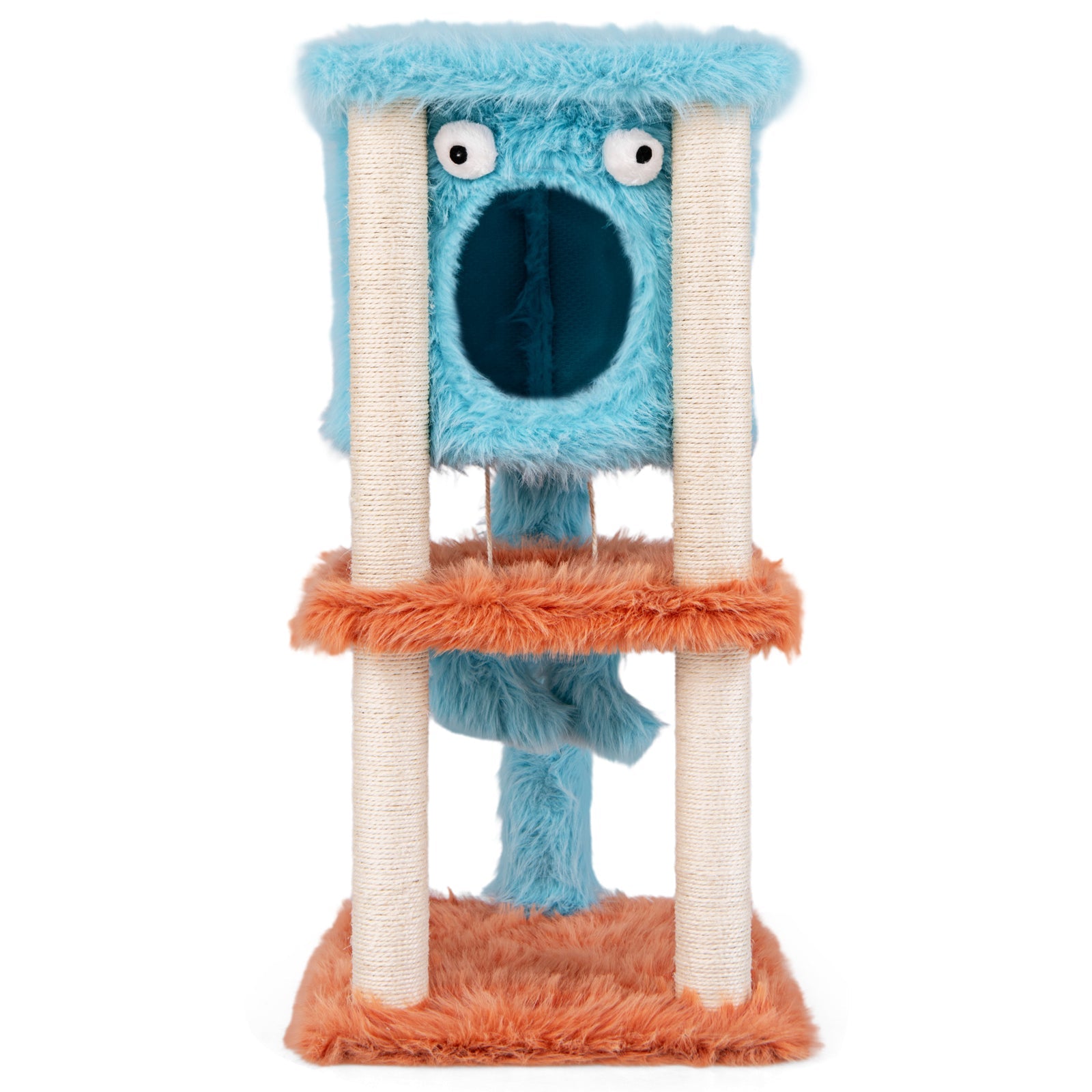 Cute Monster-Themed Cat Tower with Private Condo and Soft Long Plush-Blue | Purrfect Pet Kingdom