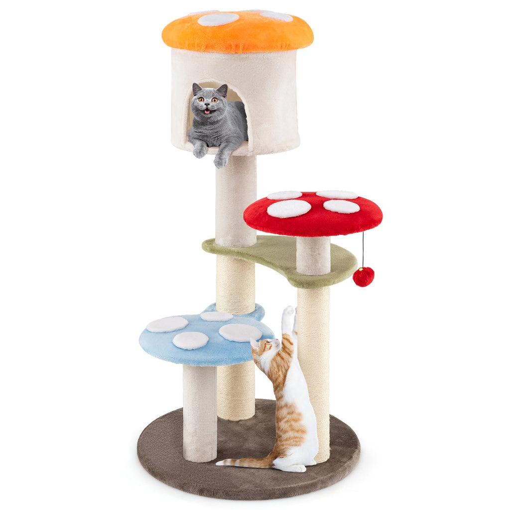 Cute Mushroom Cat Tree with Sisal Scratching Posts Top Condo and Padded Platforms-Multicolor - Majestic Pet Kingdom