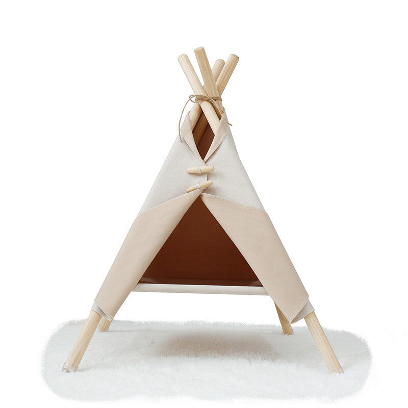 Dog House Breathable Wooden Frame Canvas Tent Indoor Sleepin