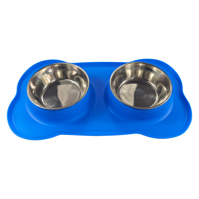 Large Silicone Pet Bowl Double Dog Bowl Stainless Steel - Majestic Pet Kingdom
