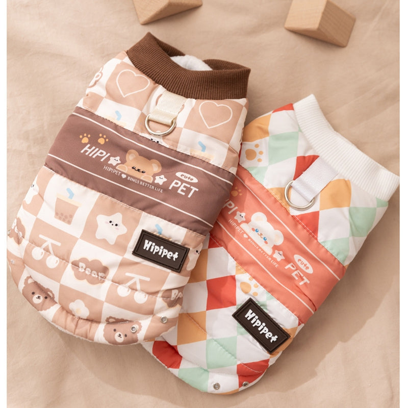 Thick And Warm Two-legged Cotton-padded Clothes For Cats In Autumn And Winter, Fully Printed Retro And Traceable Vests. Dog Pet Clothing - Premium Pet Accessory