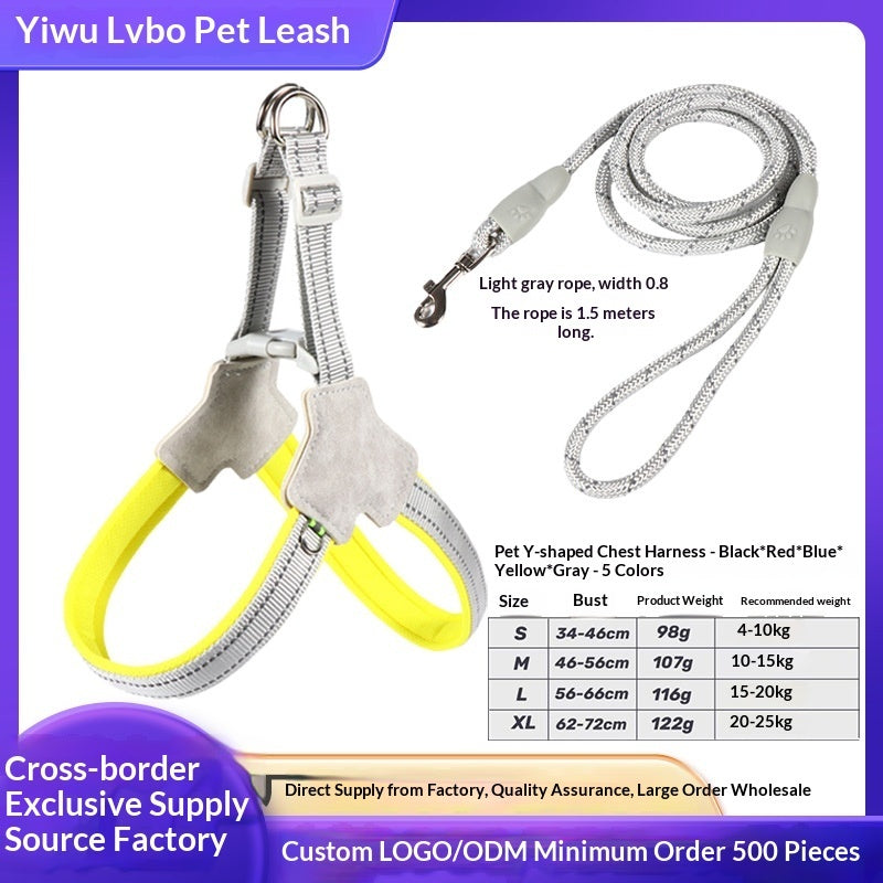 Dog Leash Cross-Border New Vest-Style Harness Breathable Y-Shaped Reflective Thickened Outdoor Dog Walking Leash - Majestic Pet Kingdom