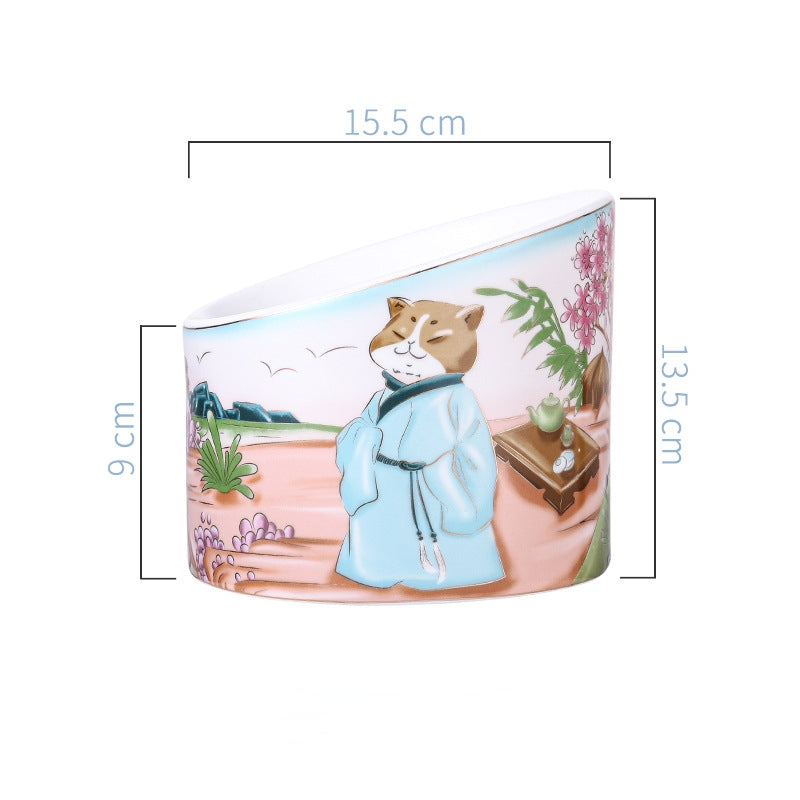 Chinese Style Ceramic Cat Bowl High Leg Double Bowl Oblique Mouth - Majestic Pet Kingdom