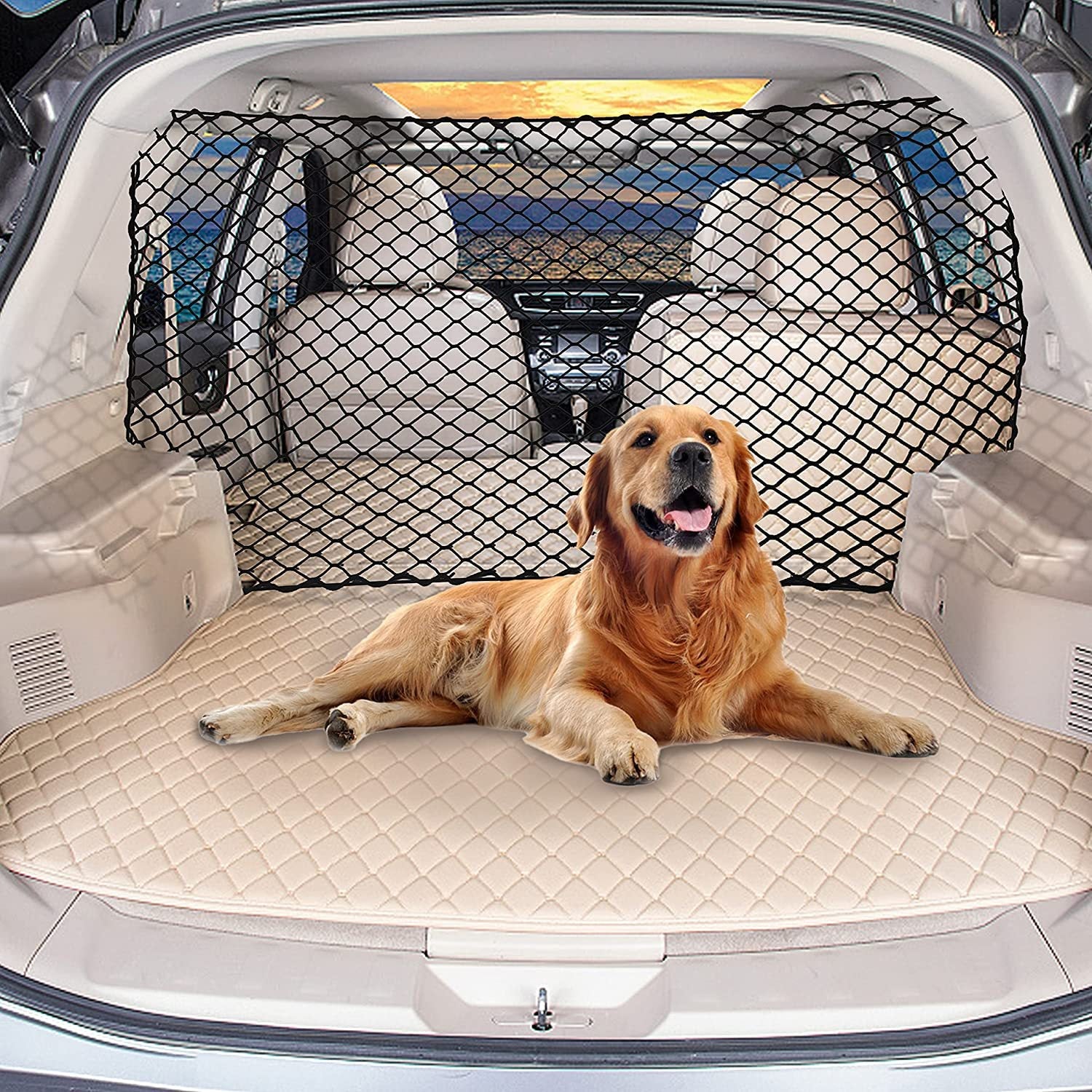 Dog Car Barrier Mesh Safety Isolation Net Fence for SUV Trunk - Main Feature View | Majestic Pet Kingdom