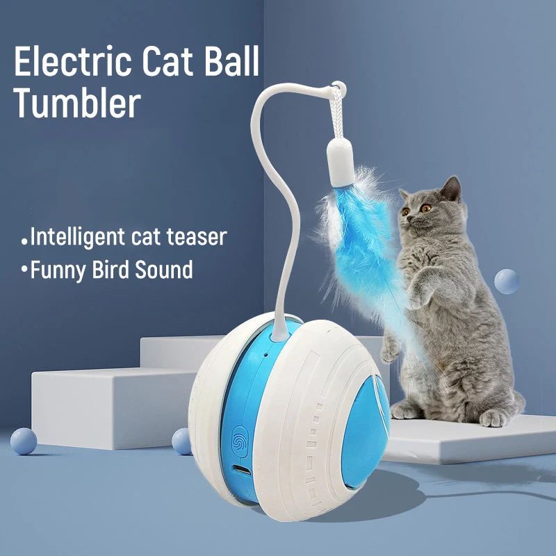 Cat Toy Electric Irregular Rolling Tumbler Feather Teaser Ball - Detail Angle 4 | Majestic Pet Kingdom