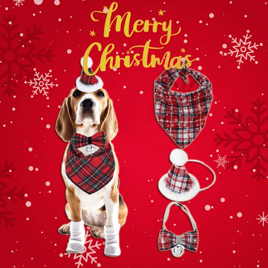 Dog Bandana Christmas Santa Reindeer Print Triangle Scarf