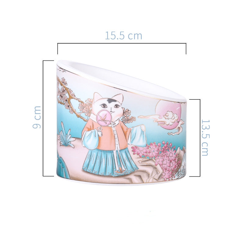Chinese Style Ceramic Cat Bowl High Leg Double Bowl Oblique Mouth - Majestic Pet Kingdom