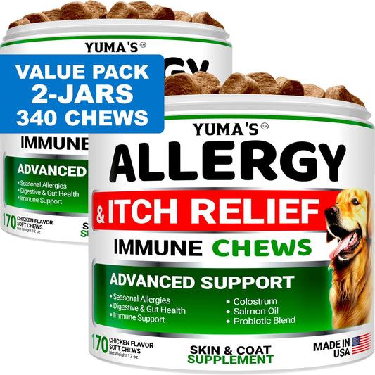 Dog Allergy Relief Chews Omega 3 Fish Oil Skin Coat 2-Pack