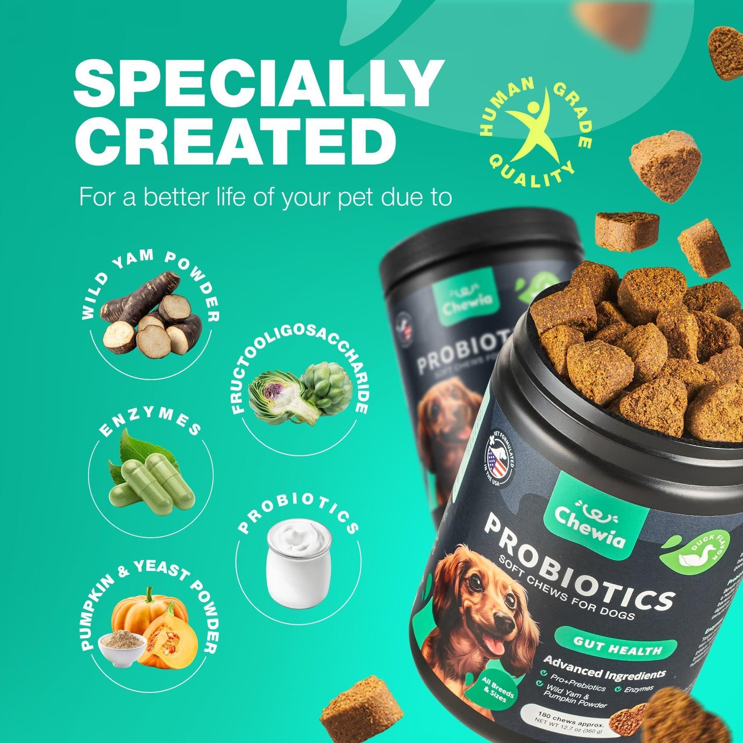 Dog Probiotics Digestive Enzymes Pumpkin Powder Gut Health - Detail Angle 4 | Majestic Pet Kingdom