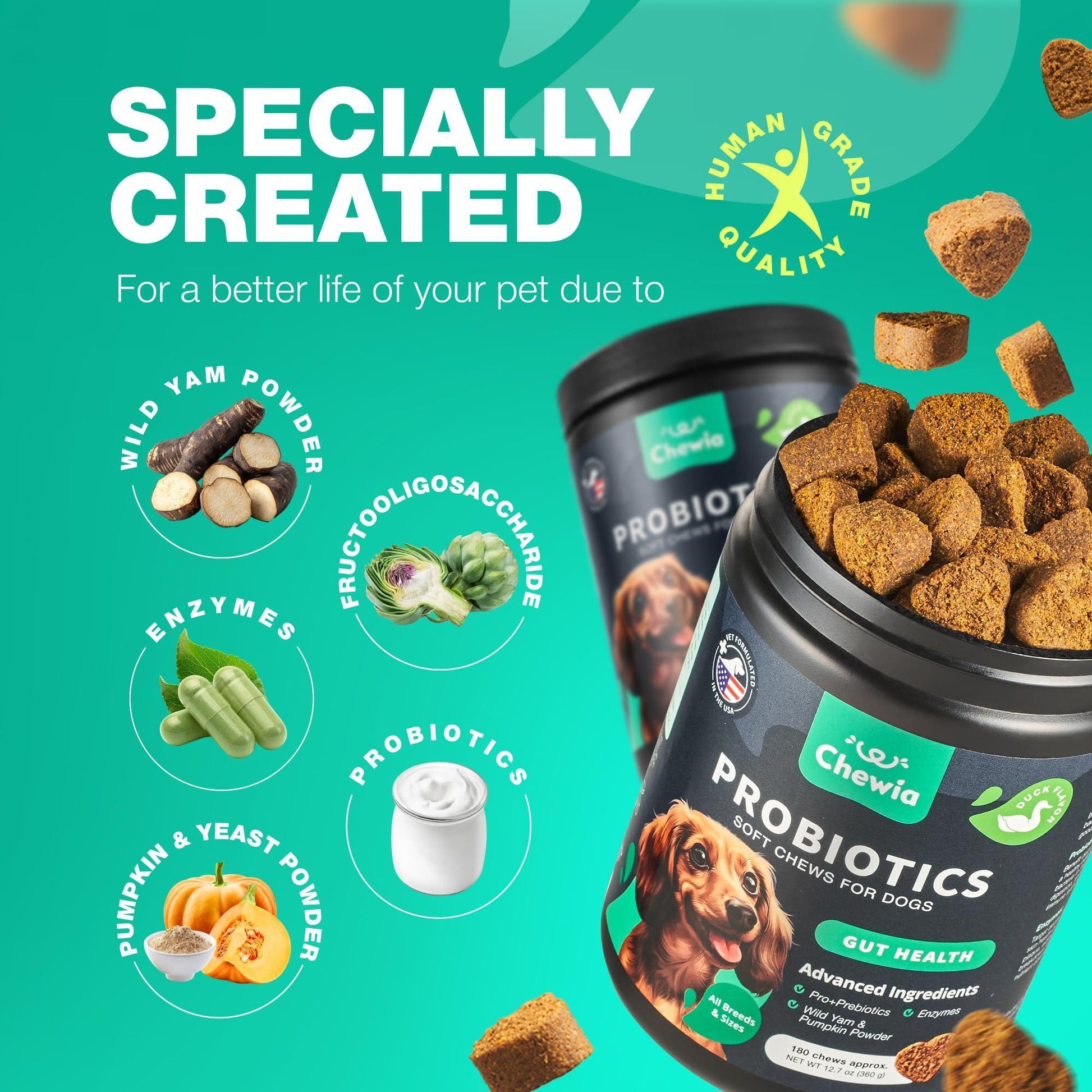 Dog Probiotics Digestive Enzymes Pumpkin Powder Gut Health - Detail Angle 4 | Majestic Pet Kingdom