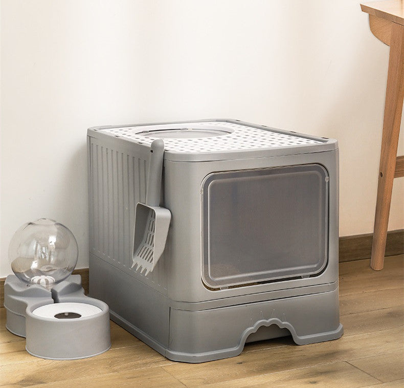 Cat Litter Basin Large Double Door Drawer Foldable Pan