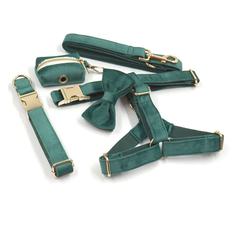 Green Velvet Dog Collar Dog Leash Pet Collar Ergonomic Walking Harness | Majestic Pet Kingdom™