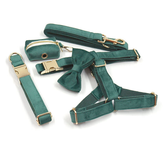 Green Velvet Dog Collar Dog Leash Pet Collar Ergonomic Walking Harness | Majestic Pet Kingdom™