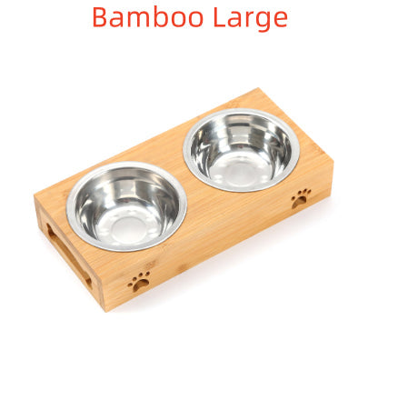 Solid Wood Pet Dining-table Dog Water Bowl Stainless Steel