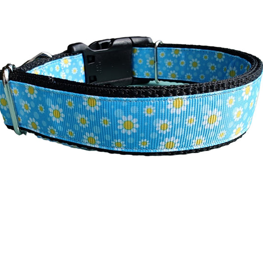 Dog Collar Daisies White Floral Botanical Garden Pattern Nylon