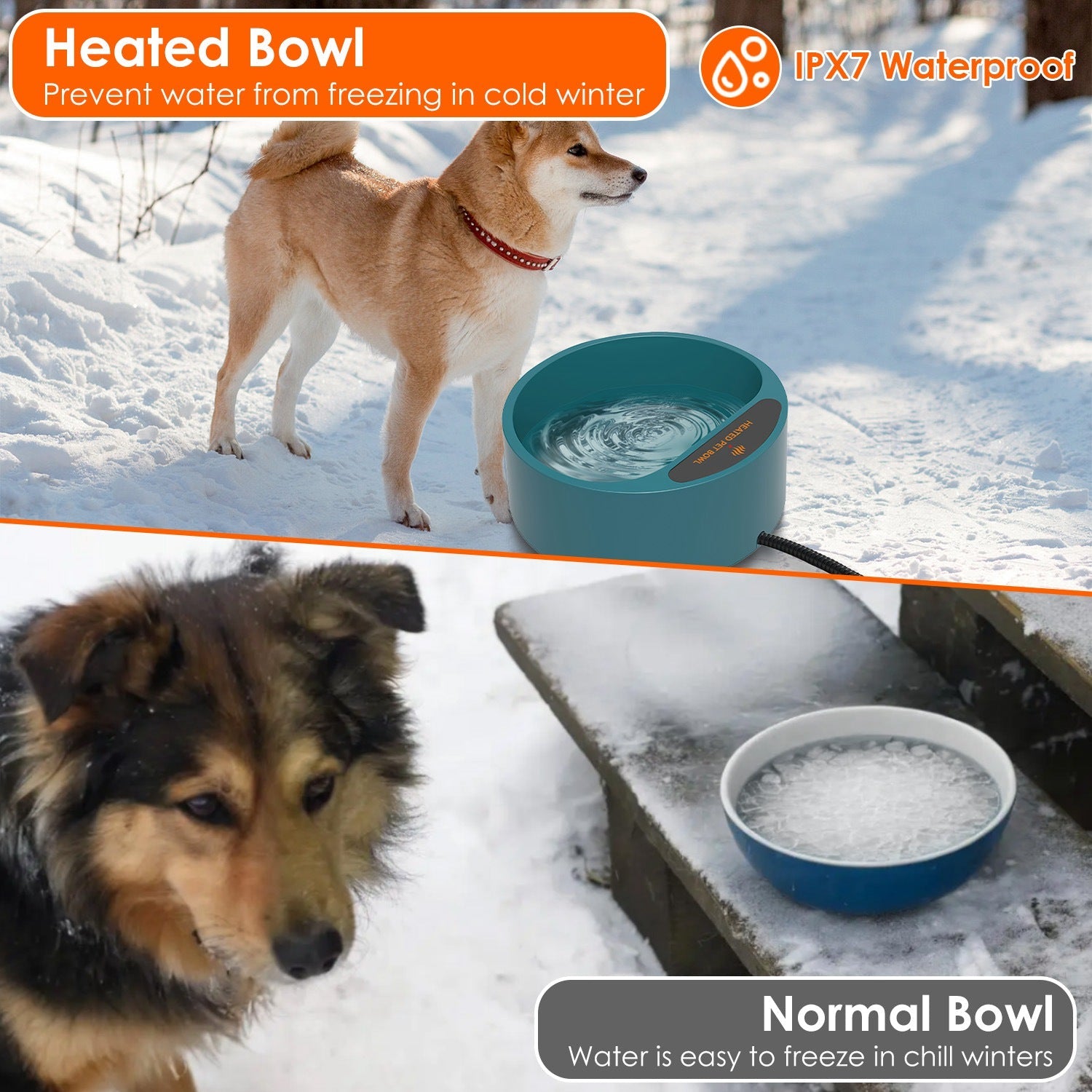Heated Water Bowl for Dog Cat 74.4OZ Heating Water Dish IP67 Waterproof Thermal Water Bowl Heated Pet Bowl Dog Cat Water Feeder Bowl for Dog Cat Rabbi - Majestic Pet Kingdom