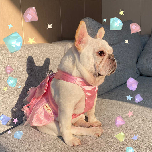 Dog Dress Breathable Mesh Skirt with Bow and Pearl Accents