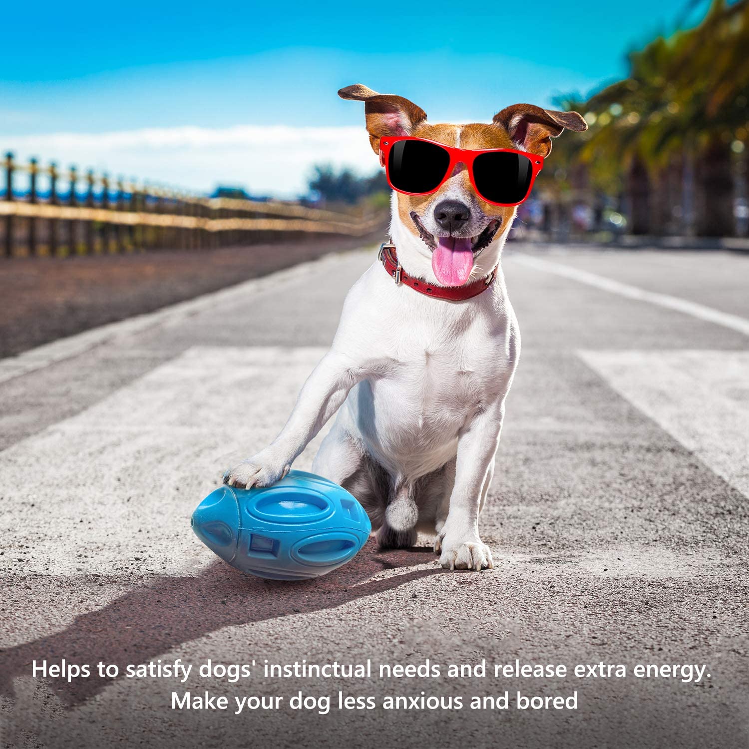 Durable Squeaky Rubber Rugby Dog Toy Ball
