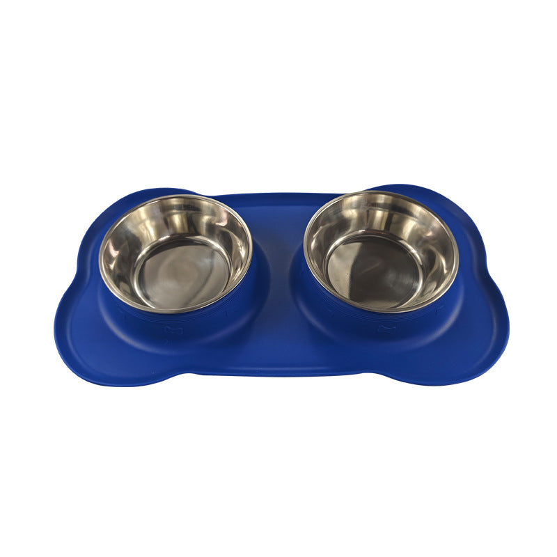 Large Silicone Pet Bowl Double Dog Bowl Stainless Steel - Majestic Pet Kingdom