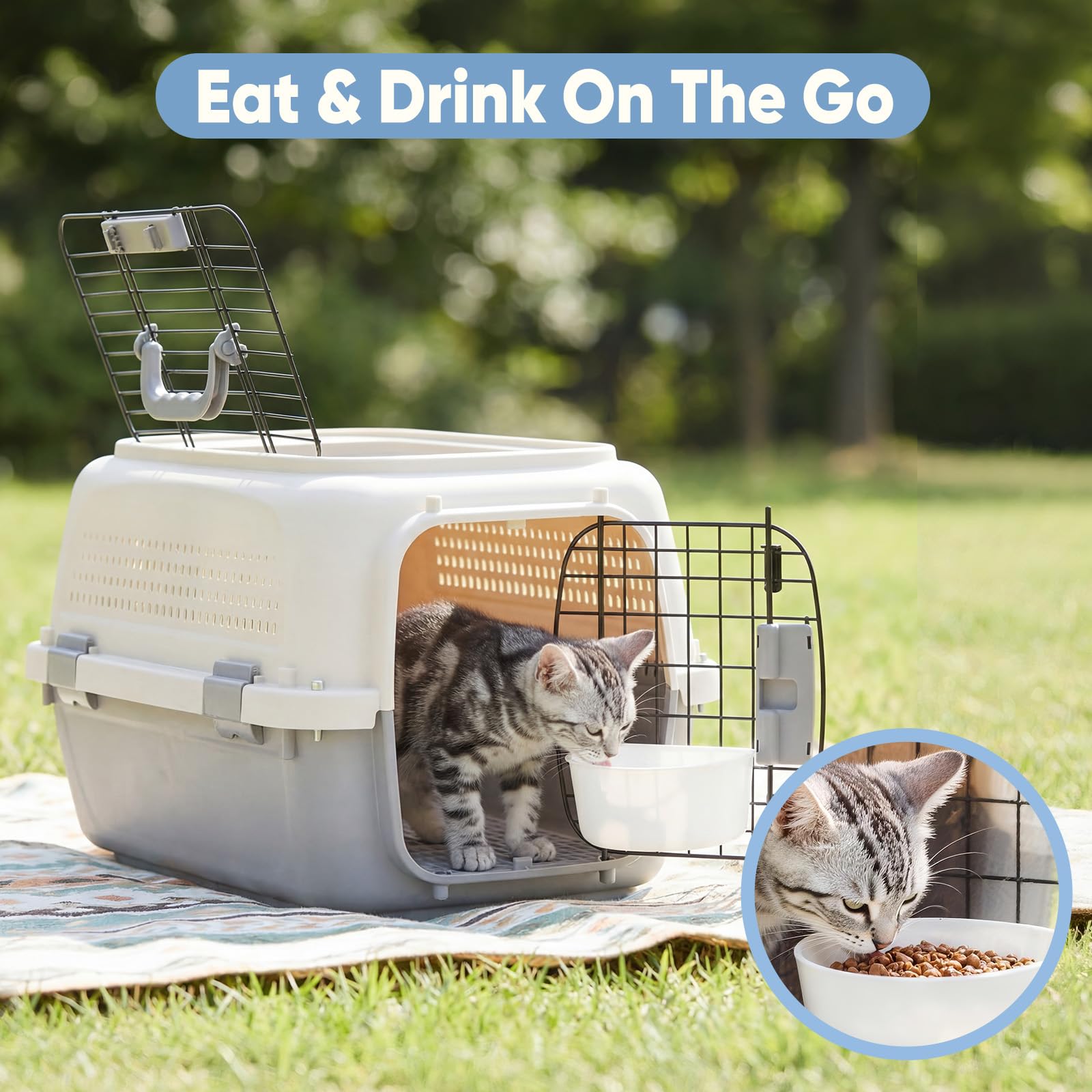 Pet Carrier Hard Plastic Airline Approved Travel Crate with Bowl - Detail Angle 5 | Majestic Pet Kingdom