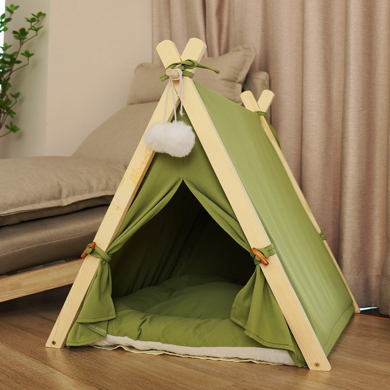 Cat Tent Bed Washable Striped Canvas Wood Frame Canvas - Majestic Pet Kingdom