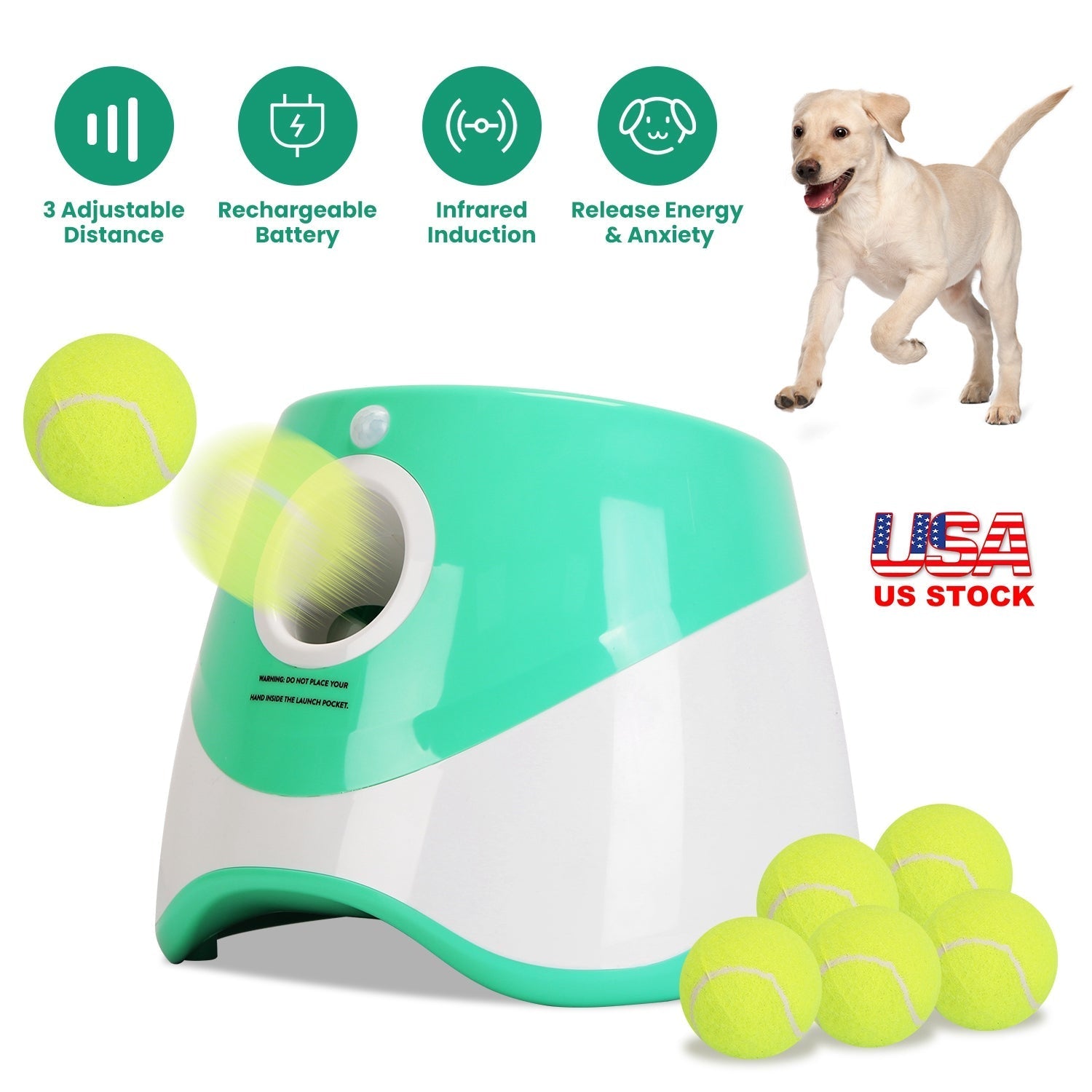 Automatic Dog Ball Launcher Included 6 Tennis Balls Dog With 3 Adjustable Launch Distance Interactive Ball Thrower Fetch Machine For Small Medium Dogs