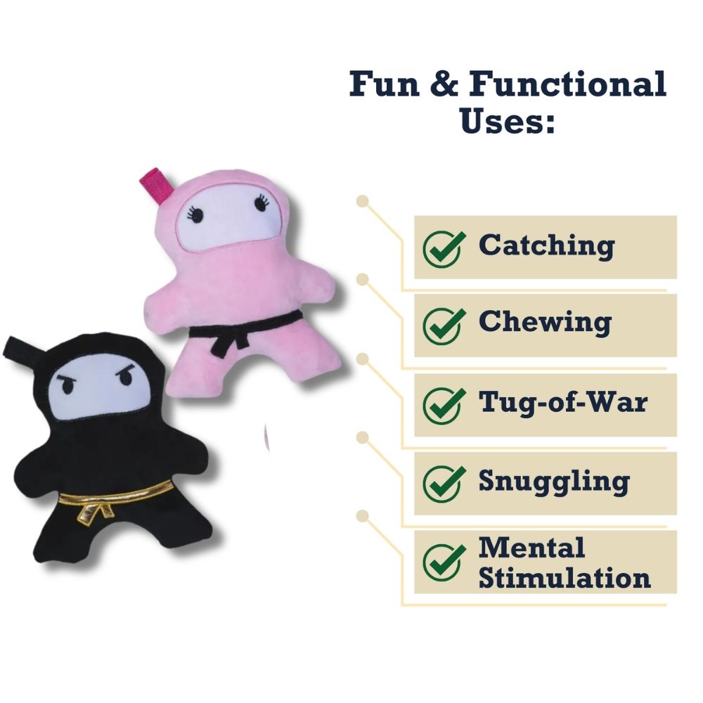 Dog Plush Toy Set Ninja Love Squeaker Crinkle Sound 2-Pack - Detail Angle 4 | Majestic Pet Kingdom