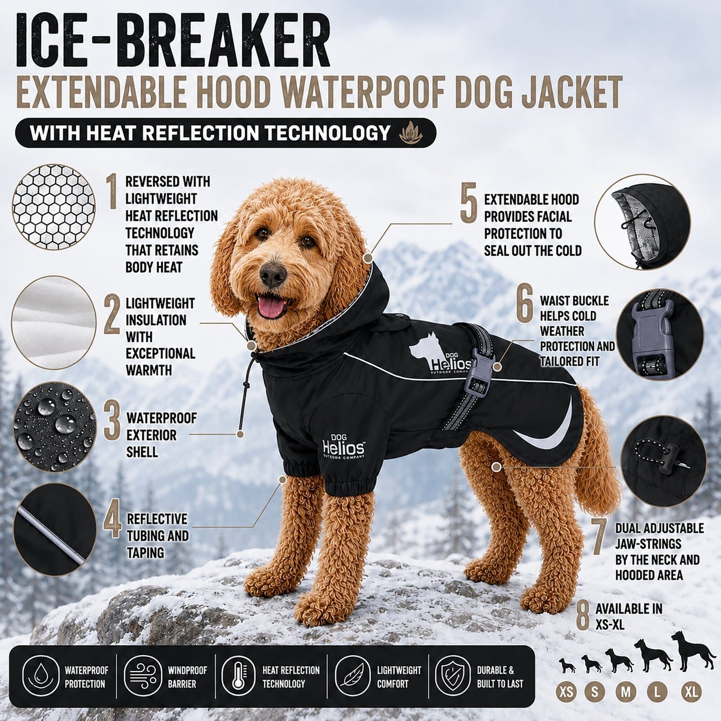 Dog Helios 'Ice-Breaker' Extendable Hooded Dog Coat w/ Heat Reflective Technology