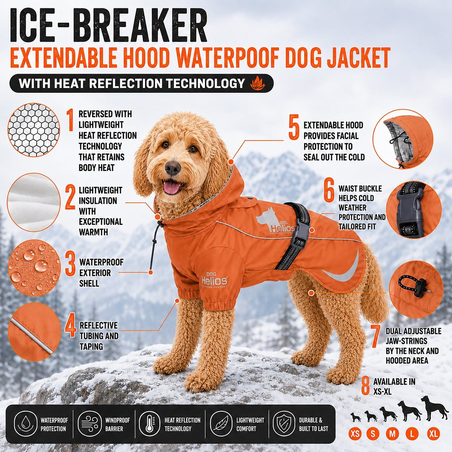 Dog Helios 'Ice-Breaker' Extendable Hooded Dog Coat w/ Heat Reflective Technology
