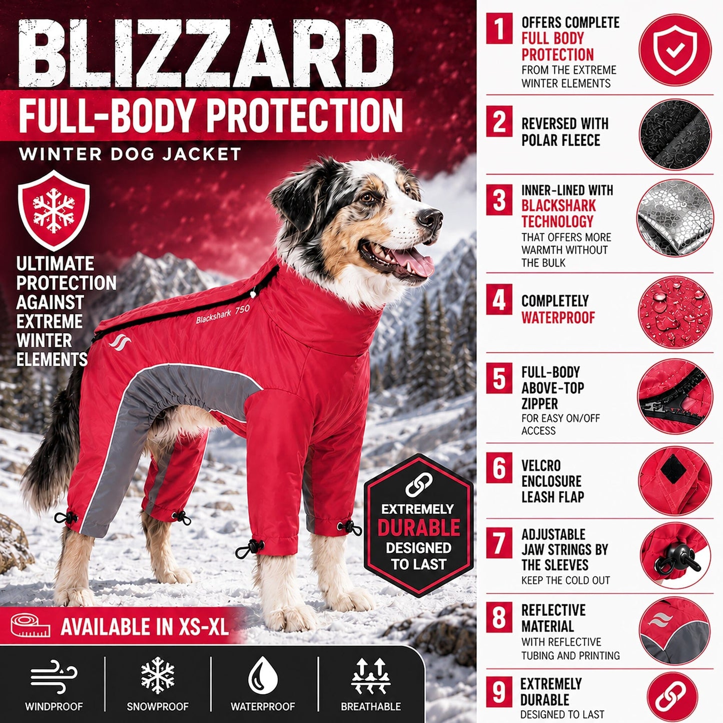 Dog Helios ® Blizzard Full-Bodied Adjustable and 3M Reflective Dog Jacket