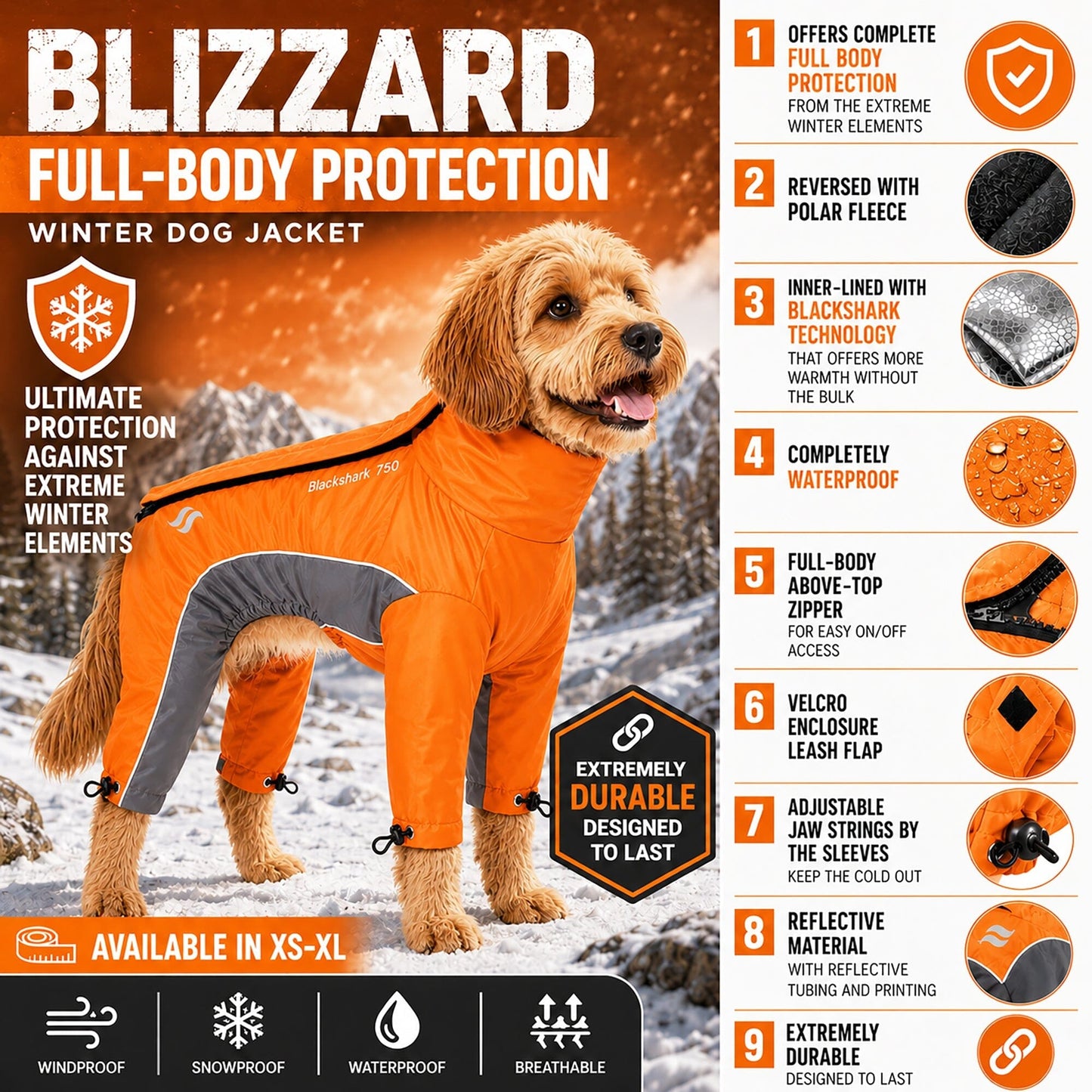 Dog Helios ® Blizzard Full-Bodied Adjustable and 3M Reflective Dog Jacket