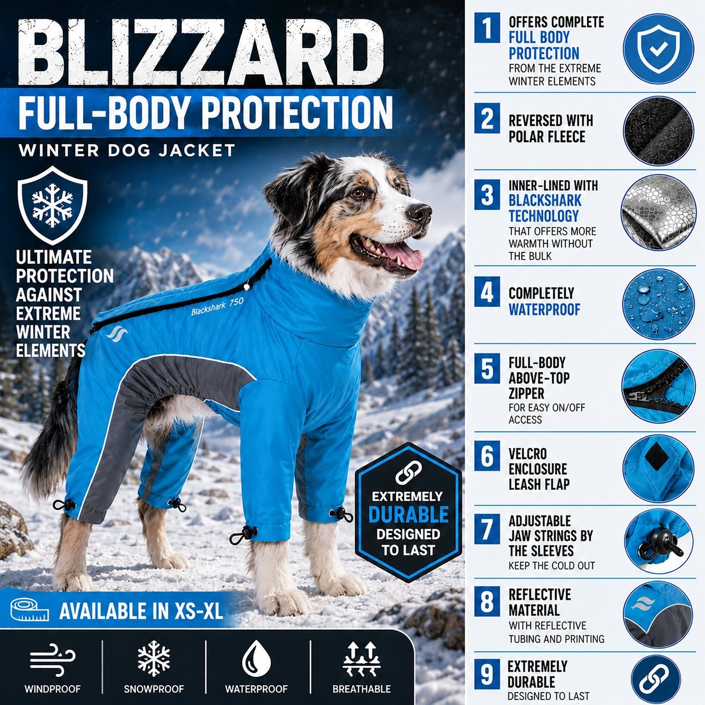 Dog Helios ® Blizzard Full-Bodied Adjustable and 3M Reflective Dog Jacket