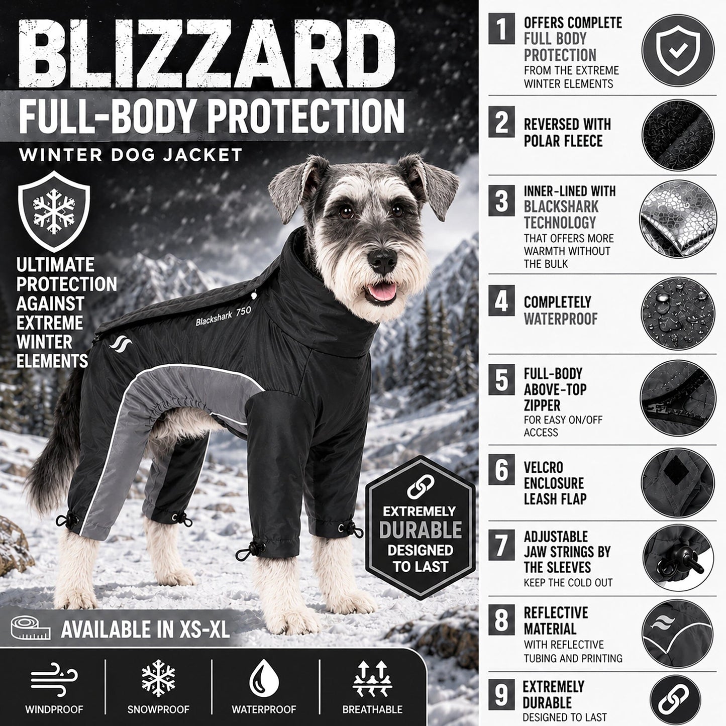 Dog Helios ® Blizzard Full-Bodied Adjustable and 3M Reflective Dog Jacket