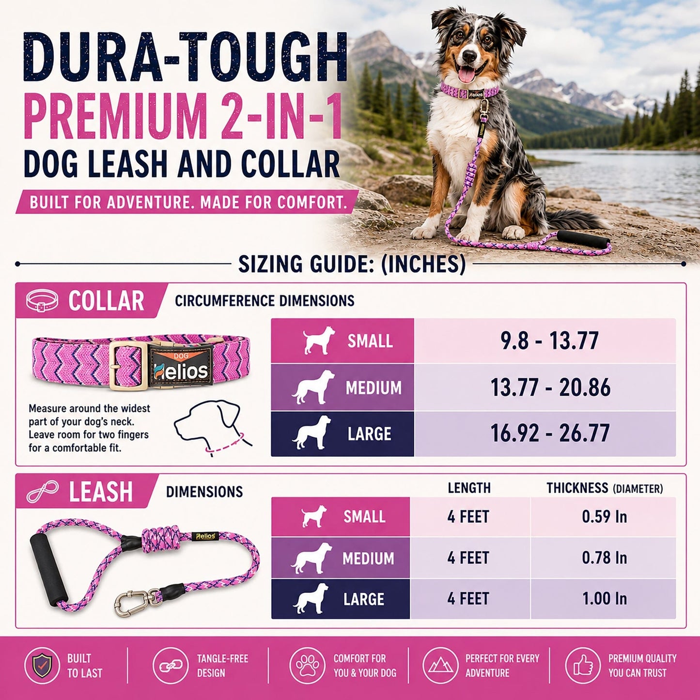 Dog Helios ® 'Dura-Tough' 2-in-1 Reflective Adjustable Fashion Dog Leash and Collar