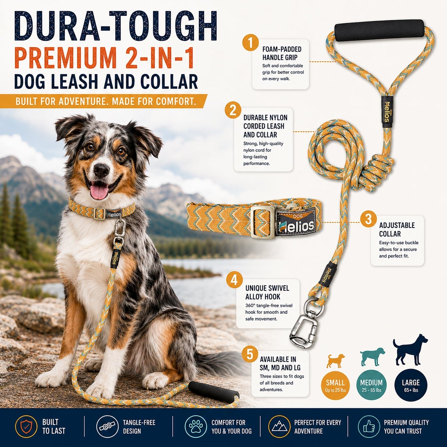 Dog Helios ® 'Dura-Tough' 2-in-1 Reflective Adjustable Fashion Dog Leash and Collar