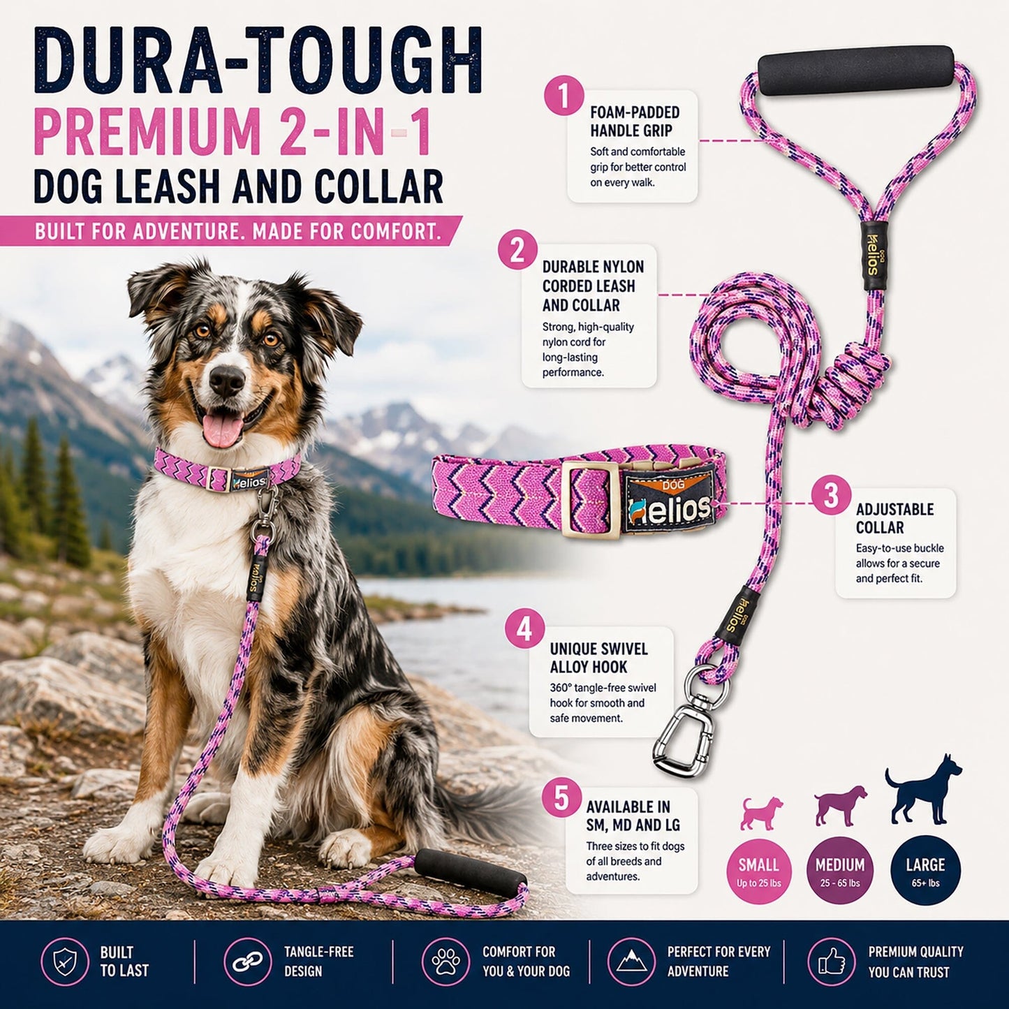 Dog Helios ® 'Dura-Tough' 2-in-1 Reflective Adjustable Fashion Dog Leash and Collar