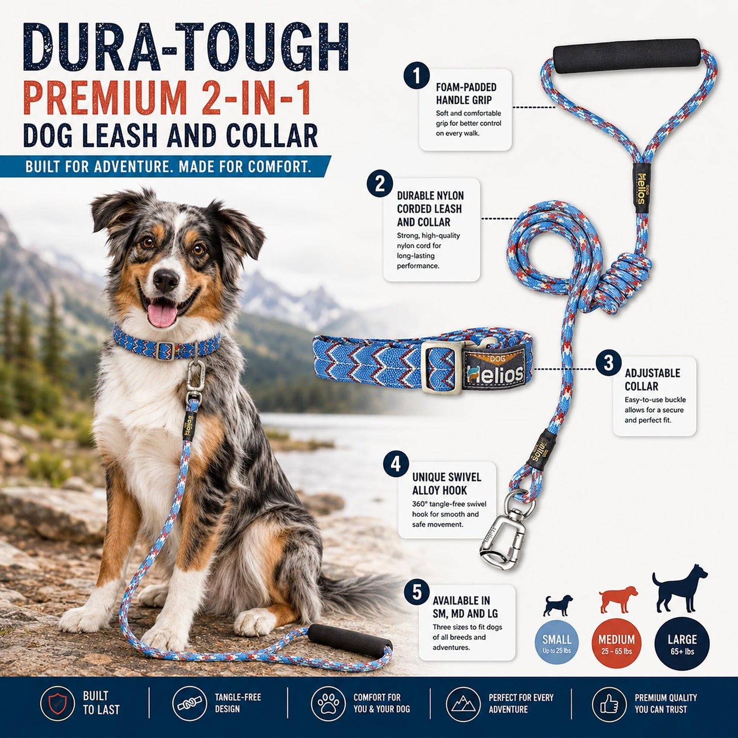 Dog Helios ® 'Dura-Tough' 2-in-1 Reflective Adjustable Fashion Dog Leash and Collar