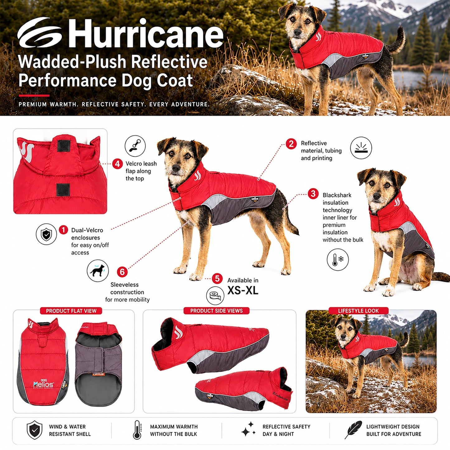 Dog Helios ® Hurricane-Waded Plush 3M Reflective Insulated Winter Dog Coat