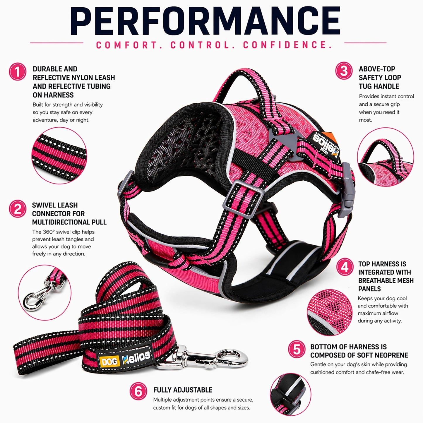 Dog Helios ® 'Journey Wander' Chest Compressive Sporty Adjustable Dog Harness and Leash