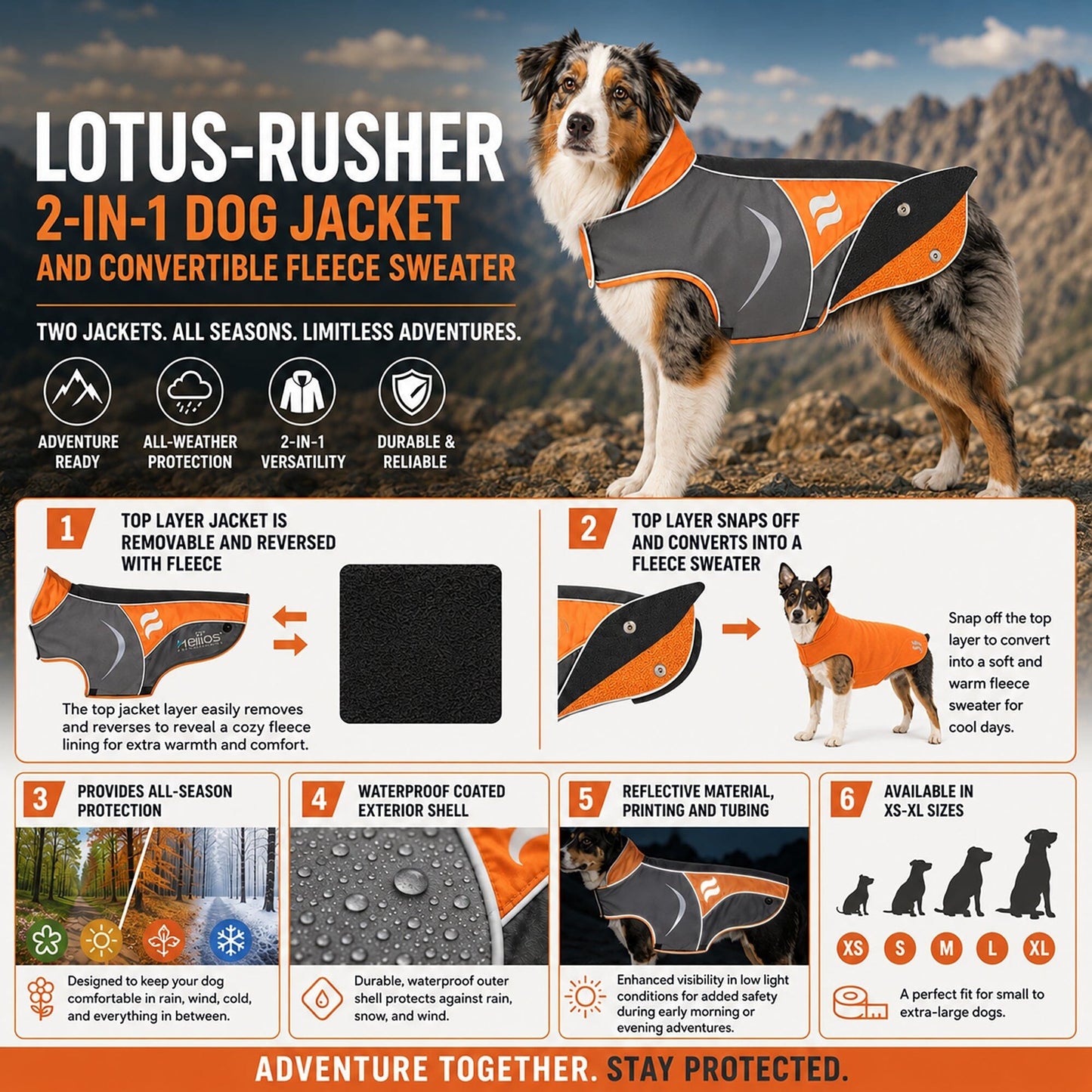 Dog Helios ® Lotus-Rusher 2-in-1 Dual-Removable Layered Performance Dog Jacket