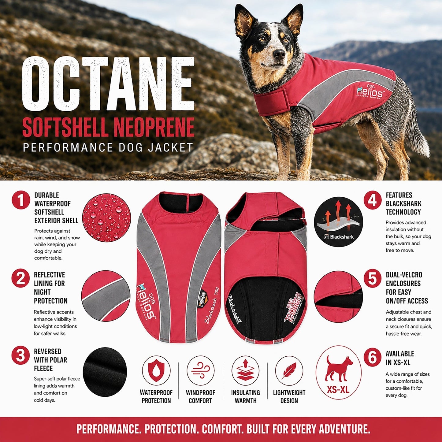 Dog Helios ® Octane Reflective Soft-Shell Neoprene Performance Dog Coat
