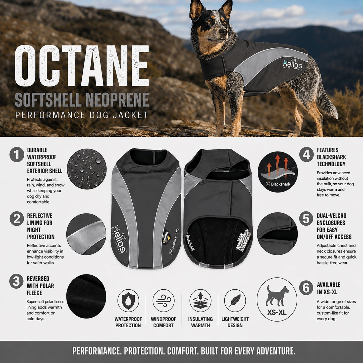 Dog Helios ® Octane Reflective Soft-Shell Neoprene Performance Dog Coat