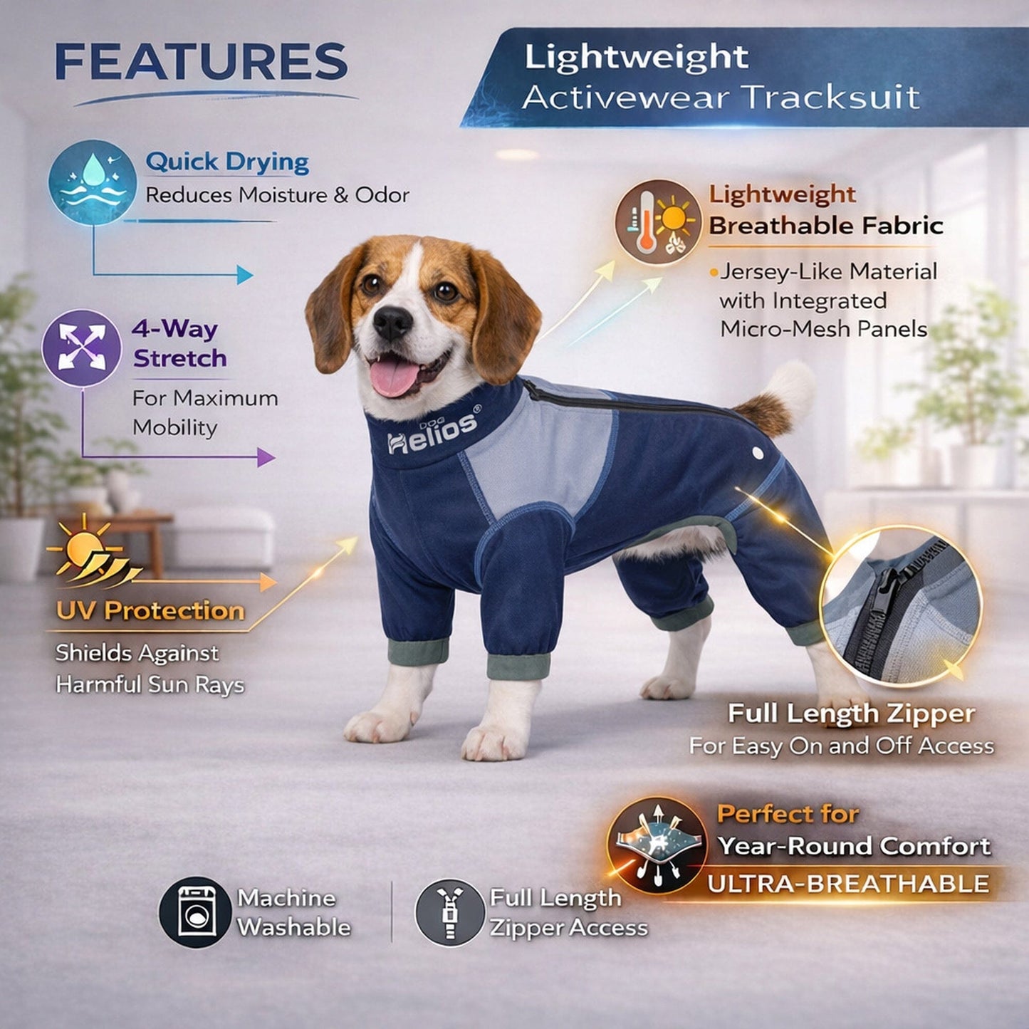 Dog Helios ® 'Tail Runner' Lightweight 4-Way-Stretch Breathable Yoga Dog Tracksuit