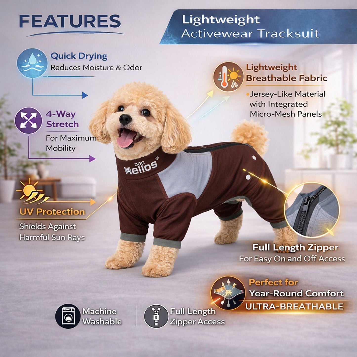 Dog Helios ® 'Tail Runner' Lightweight 4-Way-Stretch Breathable Yoga Dog Tracksuit