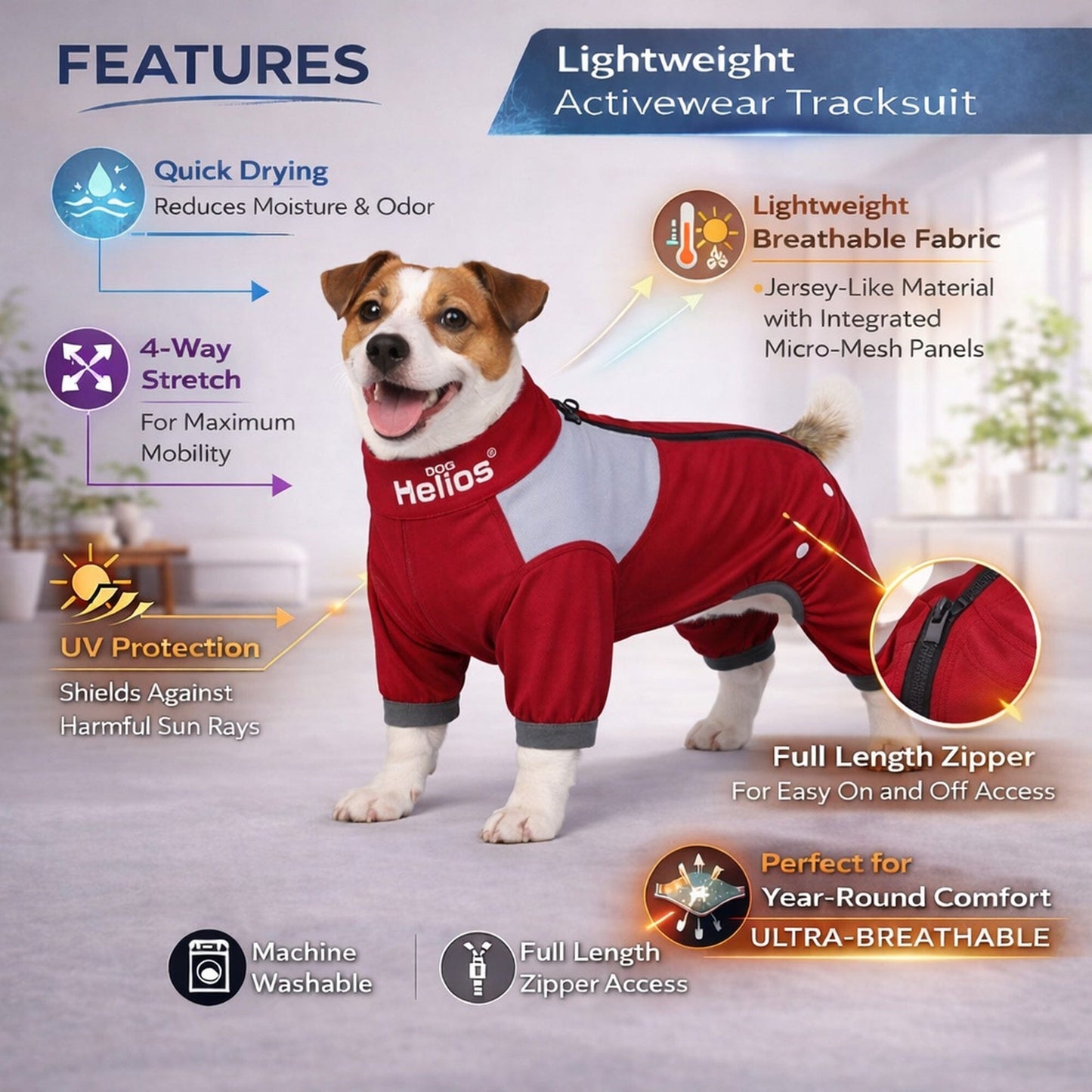 Dog Helios ® 'Tail Runner' Lightweight 4-Way-Stretch Breathable Yoga Dog Tracksuit