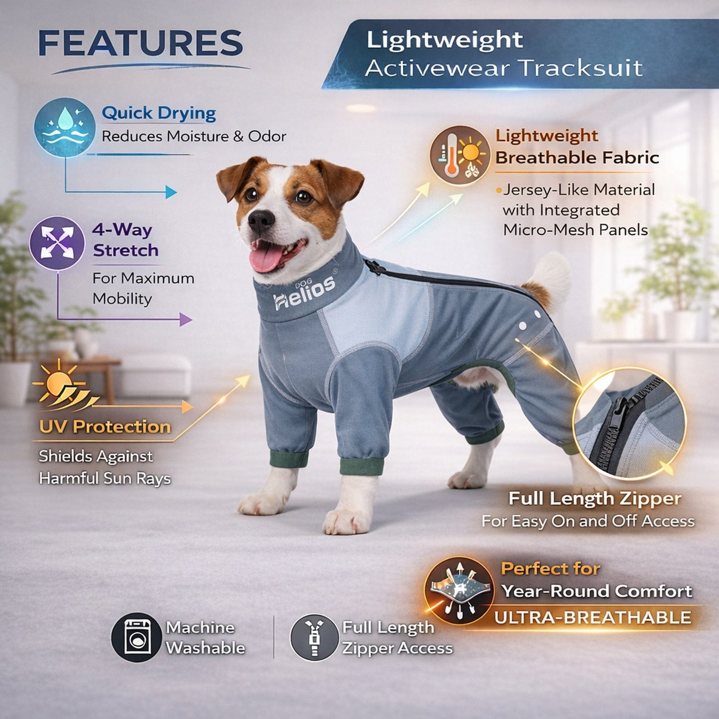 Dog Helios ® 'Tail Runner' Lightweight 4-Way-Stretch Breathable Yoga Dog Tracksuit