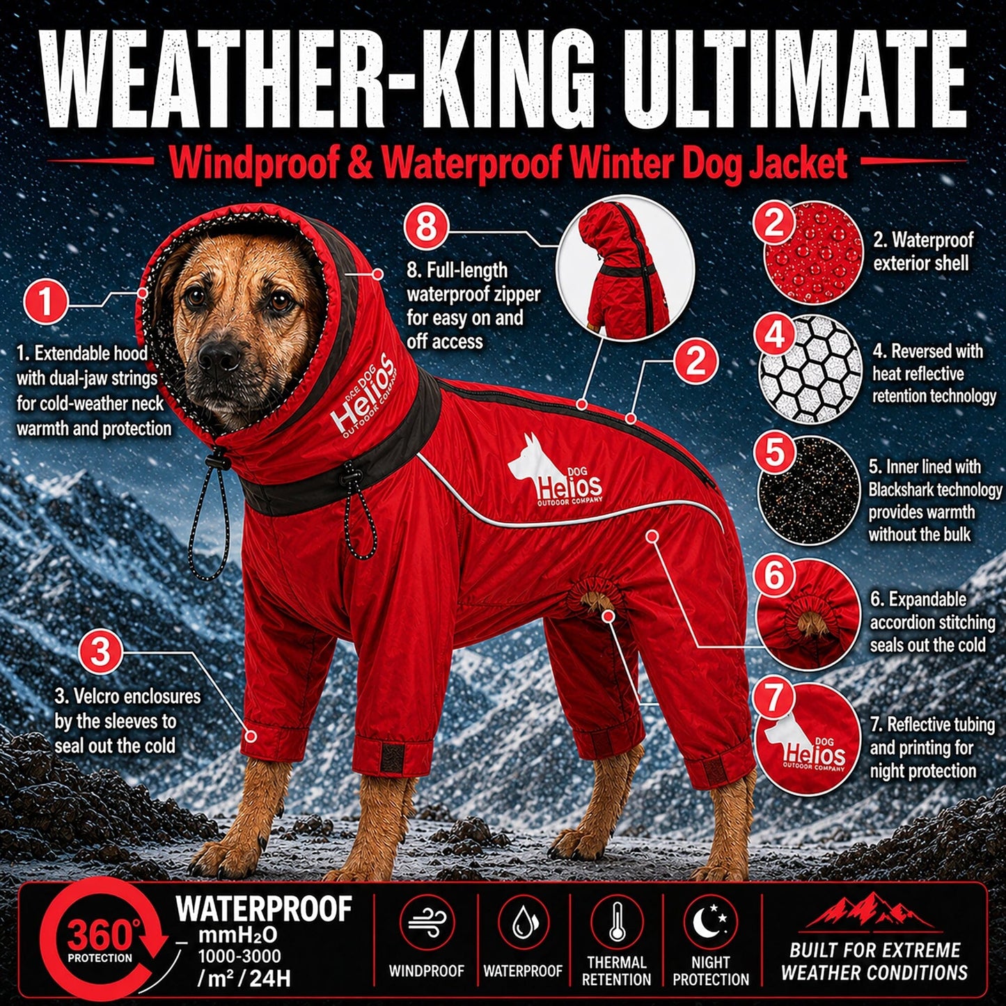 Dog Helios ® Weather-King Ultimate Windproof Full Body Winter Dog Jacket