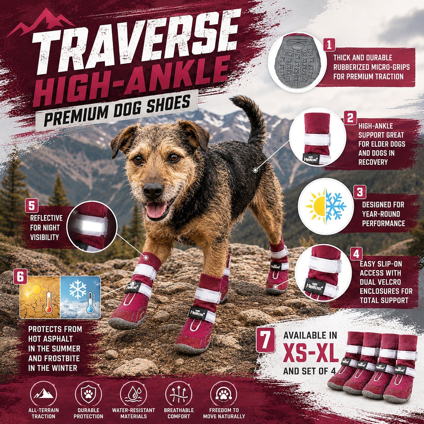 Dog Helios 'Traverse' Premium Grip High-Ankle Outdoor Dog Boots - Set Of 4